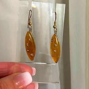 Signed Monet Amber and Silver-Tone Pavé Crystal Drop Earrings